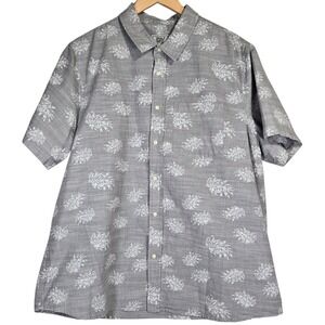 PX Clothing Mens Gray Tropical Leaf Print Short Sleeve Button Up Shirt XL